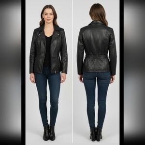Vintage 90s Y2K Wilsons Leather Womens Black Belted Jacket Size Large Zip Front